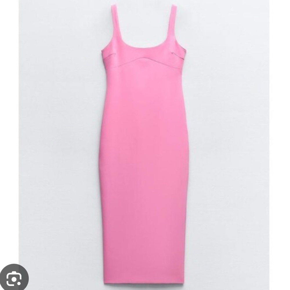 Zara Bright Pink Fitted Midi Dress | M